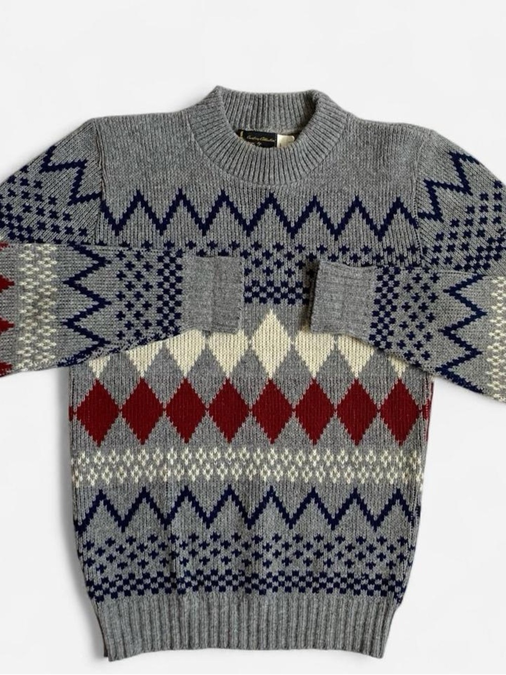 Vintage multicolored gray geometric sweater